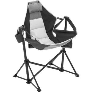 VEVOR Reclining Camping Chair, 300 lbs Load Camping Hammock Chair, Rocking Lounge Folding Chair with Cup Holder Storage Bag Headrest & Adjustable Backrest, for Camping and Other Outdoor Activities (Black)