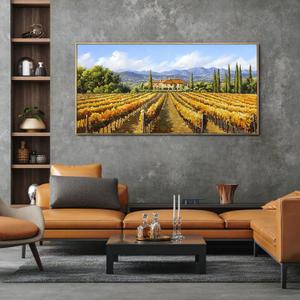 XLSJERST Fall Picture - Orange Wall Art Vineyard Large Landscape Autumn Framed Wall Decor Living Room Vintage Artwork Nature Forest Canvas Wall Art for Bedroom Office Fall Wall Decor - 40x20 Inches