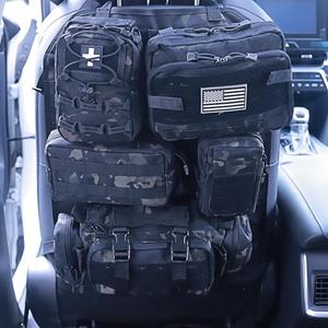 Universal Tactical Car Seat Back Organizer Bag Tactical Molle Vehicle Organizers Panel Vehicle Protector Organizers with 5 Detachable Pouches for Car Truck Ford Jeep (Upgraded C model Black camo)