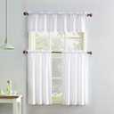 No. 918 Martine Microfiber Semi-Sheer Rod Pocket Kitchen Curtain Valance and Tiers Set, 54" x 36", White