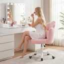 BestGlory Pink Vanity Chair with Wheels, Petal Velvet Armless Desk Chair, 20.1 inches x 20.5 inches x 37.4 inches