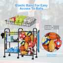 Sports Equipment Storage Rack,Rolling Garage Ball Organizer with 6 Wheels, Detachable Baskets,Hooks and Elastic Straps for Sports Gear and Toy Storage,Indoor Outdoor Use