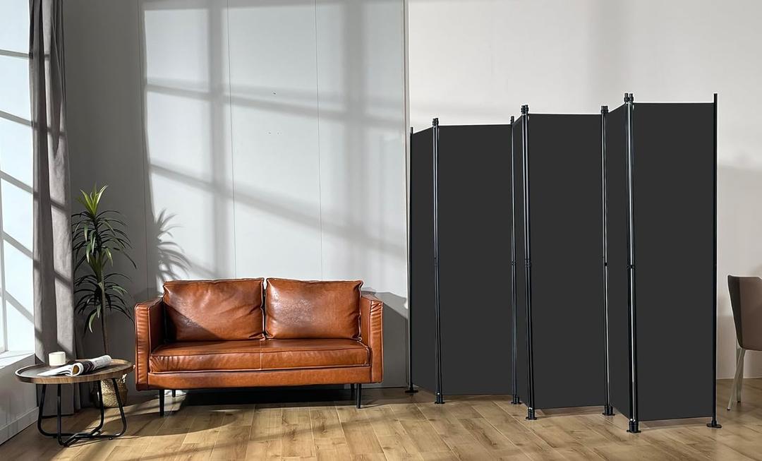 MAYOLIAH 6 Panel Room Dividers Folding Privacy Screen, 10ft Wide 6ft Tall Partition Office Walls Separator with Small Base, Black (20"- 6 Panel)