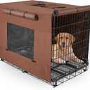 Dog Crate Cover 24 Inch Thickened Dog Kennel Cover Windproof Puppy Cage Cover with Mesh Windows on Both Sides Portable Crate Covers for Dogs Cages Fit for Indoor/Outdoor Use (Brown)