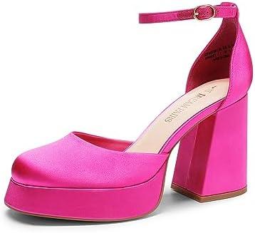 DREAM PAIRS Women's Chunky Platform High Heels Closed Toe Block Ankle Strap Dress Wedding Party Pumps Shoes, Size 8