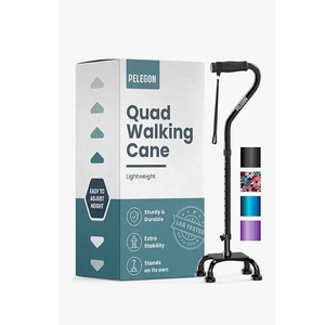 PELEGON Quad Cane (300 lb)  Adjustable Walking Cane with A Large 4 Pronged Base for Extra Balance & Stability, Walking Canes for Seniors, Walking Cane for Men & Women, Walking Sticks (Blue)