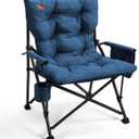 EVER ADVANCED Padded Oversized Folding Camping Chair for Adults, Heavy Duty Lawn Chair with Side Pockets, Portable Collapsible Quad Chair for Outside, Support Up to 500lbs, Blue