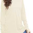 Fisoew Women's Casual Long Sleeve Tops Crew Neck Round Hem Loose T-Shirts Tunic Tops with Thumb Holes (XXL)