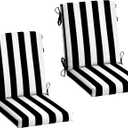 Arden 2-Pack Outdoor Patio Dining Chair Cushion, 20x44, Rain-Proof Seat Pad, Fade-Resistant Outdoor Cushion Black Cabana Stripe