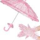 Solnique Mini White/Pink Lace Parasol with Floral Gloves, Vintage Lace Umbrella for Wedding Decor, Tea Party & Photography Props