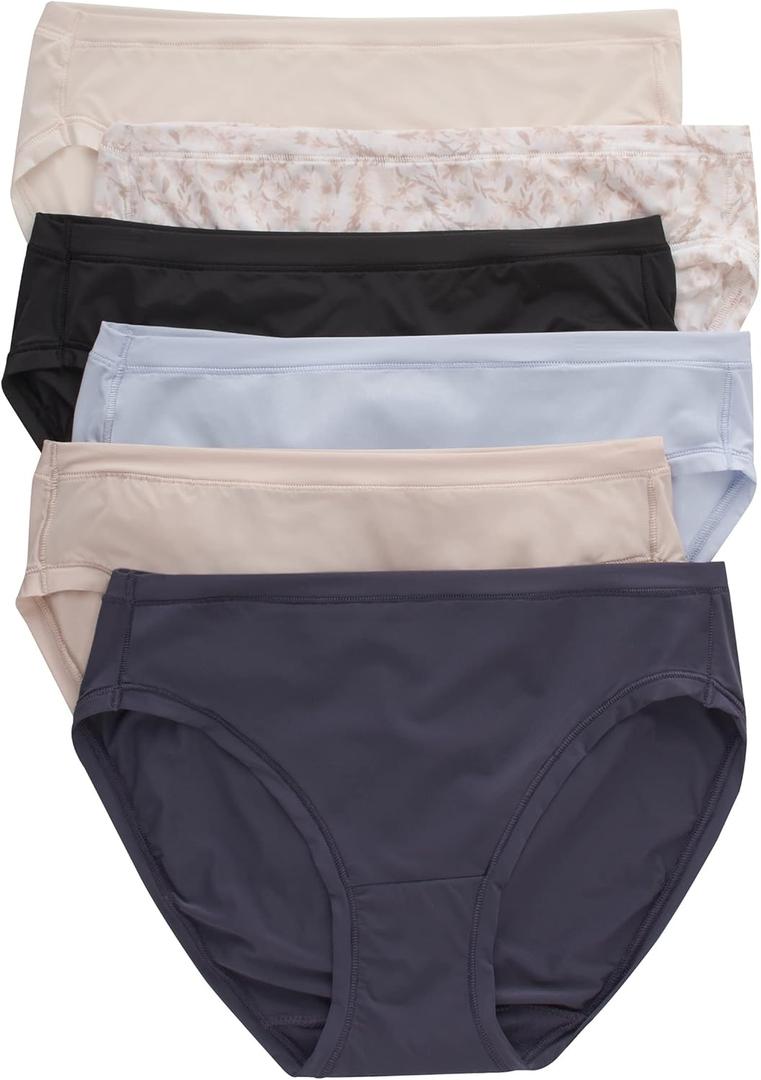 Hanes Women's Microfiber Stretch Underwear Pack, Comfort Flex Fit Brief Bikini or Thong Panties, 6-Pack (Medium)