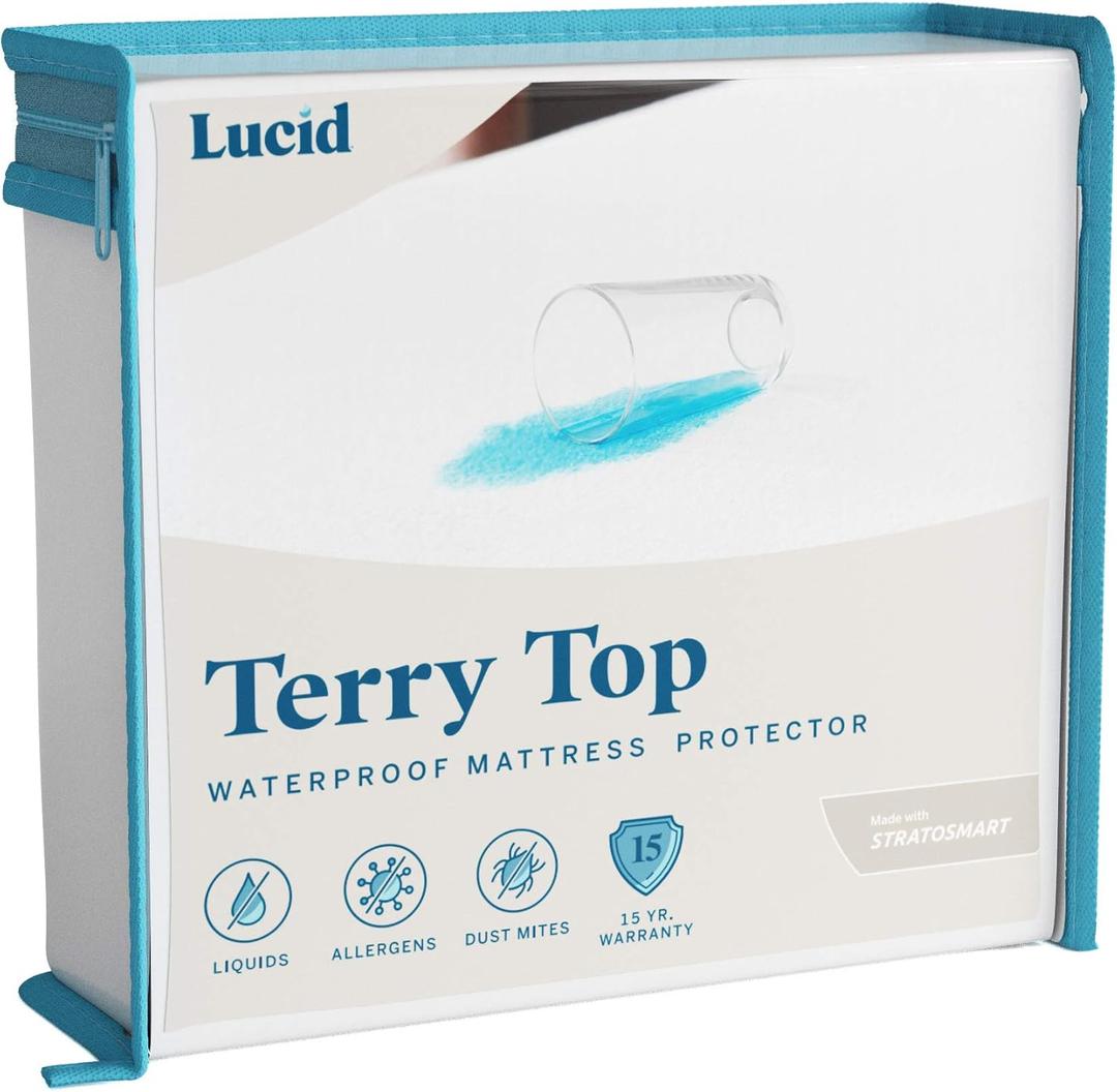 LUCID Premium Hypoallergenic 100% Waterproof Mattress Protector - Universal Fit, Cotton Terry Top,White Twin