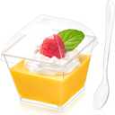 Zezzxu 50 Pack 4 oz Square Dessert Cups with Dome Lids and Spoons, Plastic Pudding Cups with Lids Mini Parfait Shooter Cups for Party Individual Banana Pudding Jello Yogurt Fruit Trifle