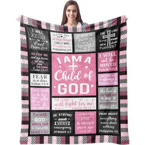 CUJUYO Christian Gifts for Women Blanket 60"x50" - I Am a Child of God Blankets - Inspirational Religious Birthday Catholic Spiritual & Baptism Confirmation Gifts for Girls (Christian - Pink)