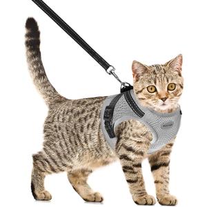 Cat Harness and Leash for Walking, Kitten Escape Proof Harnesses, Adjustable Reflective Puppy Harness with Leashes Set, Easy Adjustable Soft net Breathable Pet Safety Vest Grey (S (Chest: 9" - 11"))
