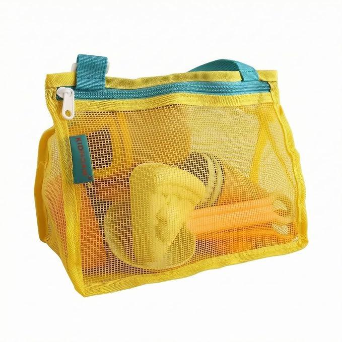 Zippered Beach Toy Set Carrying Handles Sandcastle Building Kit Portable Mesh Storage Bag Set Outdoor, Yellow