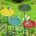 4 PCS Metal Bird Baths for Outdoors, Small Garden Bird Bath with Metal Stake, Hummingbird Feeder for Yard Lawn Decoration (4P-Red Yellow Blue Green)