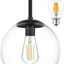Globe Semi Flush Mount Ceiling Light Clear Glass Globe Ceiling Light Matte Black Finish Contemporary Mid Century Modern Style Lighting Fixture Hallway Living Room Kitchen Bedroom Storage (Bulb Incl.) (8 inch)