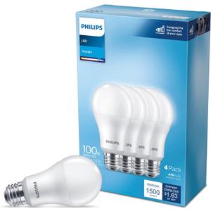 Philips LED Basic Frosted Non-Dimmable A19 Light Bulb - EyeComfort Technology - 1500 Lumen - Daylight (5000K) - 13.5W=100W - E26 Base - Indoor - 4-Pack