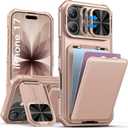SSLOTSCASE for iPhone 17 Case with Wallet & Sliding Lens Cover & Kickstand & Credit Card Holder & Camera Stand, Heavy Duty Shockproof Military-Grade Protection Case Cover for iPhone 17 2025, Rose Gold