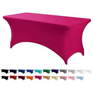 Peomeise 6FT Spandex Table Cover Rectangular Stretch Spandex Tablecloth (Fuchsia,6FT) 2PCS