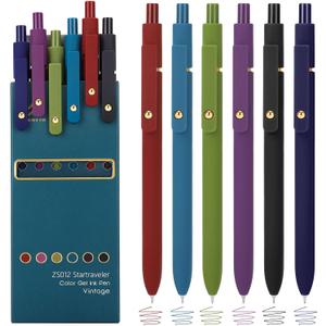 Ddaowanx Colorful Gel Pens, 0.5mm Fine Point Retractable,Multi Colored Pens for Journaling and Sketching,School Supplies,Stuffers for Teens, Gifts for Women (6Pcs-Vintage Colors)