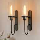 cancomzone Bathroom Sconces Set of 2, Black Modern Vanity Lights with Clear Glass Shade, Indoor Farmhouse Wall Sconce for Living Room, Bedroom, Hallway, Stairwell and Kitchen