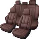 MINGBRON Car Seat Covers Full Set, Car Seat Cover Lumbar Support, Car Seat Protector Waterproof, Nappa Leather Car Seat Cushion, Front Seats and Back Fit for Most Cars Brown