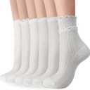 6 Pairs Women's Ruffle Socks Cool Casual Summer Ultra Socks Cute Thin sheer Friily Cotton Crew Sock (White)