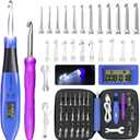 22 Size Crochet Hook Set with Light & Digital Counter, Ergonomic for Arthritic Hands, 2.014.0 mm Interchangeable Hooks, Rechargeable and Beginner-Friendly