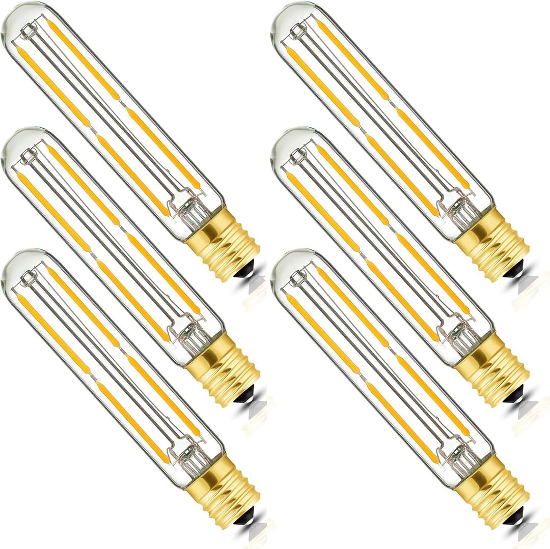 E17 T6.5 LED Tubular Filament Bulb,Dimmable 4W Led Tube Bulbs, 500lm, 2700K Warm White, 40 Watt Incandescent Bulb Equivalent, for Exit Sign Light, Refrigerator, Freezer, 6 Pack.
