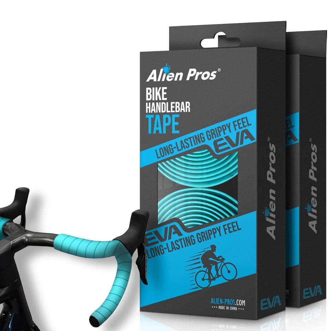 ALIEN PROS Bike Handlebar Tape EVA (Set of 4) Bianchi Green - Enhance Your Bike Grip with These Bicycle Handle bar Tape - Wrap Your Bike for an Awesome Comfortable Ride (Set of 4, Green)