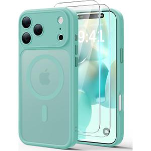 JJL for iPhone 17 Pro Case with 2 Pack Screen Protectors, Compatible with MagSafe, Full Camera Protection, Translucent Matte Magnetic Phone Cover, Teal