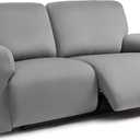 ULTICOR Squared Jacquard Design Extra Wide 75" - 100", Reclining 2 Seater Sofa, Extra Wide 6-Piece Reclining LoveSeat Slipcover, Reclining Sofa Covers, Thick, Soft, Washable (Light Grey) (Extra Wide 75"-100" 2 Seater Recliner Cover, Light Grey)