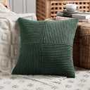 Fancy Homi Dark Green Boho Decorative Throw Pillow Covers 18x18 Inch for Living Room Couch Bed, Modern Farmhouse Forest Green Home Decor, Soft Textured Corduroy Corss Patchwork Cushion Case