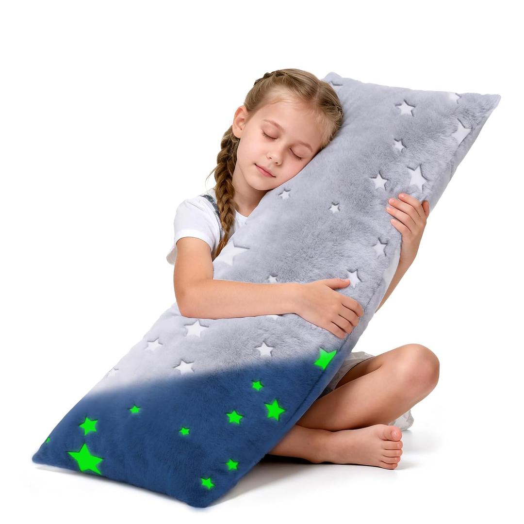 Cloele Body Pillow Cover Glow in The Dark Long Pillow Cases Full - 21x54 inches Grey Star Ultra Soft Body Pillowcase for Kids Girls Boys Decorative Body Pillow Pillowcases