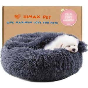 Himax Dog Beds for Small Dogs, Donut Dogs Beds with Blanket Attached, Calming Dog Bed Washable (26") Grey