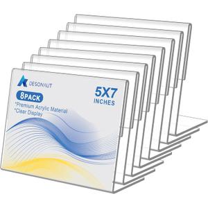 DESONAUT 8 Pack Slanted Back Acrylic Sign Holder 5x7 inches,Clear Tabletop Sign Holder,Acrylic Picture Frames Stands for Display,Plastic Flyer Menu Holder for Office,Home,RestaurantHorizontal