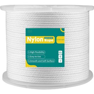 1/8 Inch Nylon Rope 500 Ft Solid Braid High UV and Abrasion Resistance, Multipurpose Tightly Braided Rope, Clothes Line, Flag Line, Marine and Outdoor Twine, Ideal for Indoor and Outdoor Applications