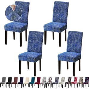 Chair Covers, Dining Room Chair Covers, Stretch Kitchen Chair Covers/Dining Room Chair Covers Set of 4, Removable Washable Dining Chair Slipcovers for Home, Hotel, Banquet, Linen Blue Pattern