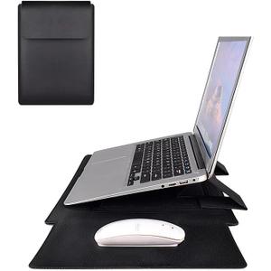 Laptop Sleeve with Stand and Mouse Pad 14.1-15.4 Inch Leather Laptop Case Notebook Computer Protective Cover Slim Bag for MacBook Air/Pro Dell Lenovo ThinkPad HP Samsung Asus Acer (Black)