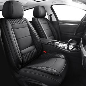 Chezope Car Seat Covers Full Set, Black Leather Seat Covers, Breathable Front and Back Car Seat Protectors, Wear-Resistant Seat Covers Universal Fit for Most Cars SUV Truck (Black-Stripes-A, Full Set)