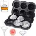 Ice Cube Tray, Mikiwon 2 inch Rose Ice Cube Trays With Covers, 3 Cavity Silicone Rose Ice Tray & 3 Diamond Ice Ball Maker, Easy Release Large Ice Cube Form for Chilled Cocktails, Whiskey Juice Black