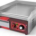 EGGKITPO 14 Inch Electric Griddle 120V 1800W, Non-Stick Flat Top Grill Commercial Electric Countertop Griddles Stainless Steel Adjustable Temperature Control 90-575 for Home or Restaurant Use