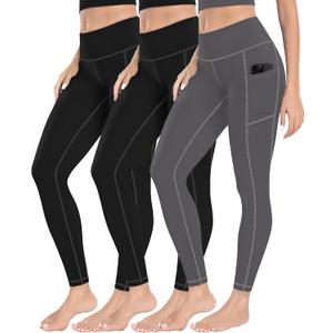 MIRITY High Waist Yoga Leggings with Pockets for Women - Buttery Soft Workout Stretchy Yoga Pants Pack of 3 (Medium)