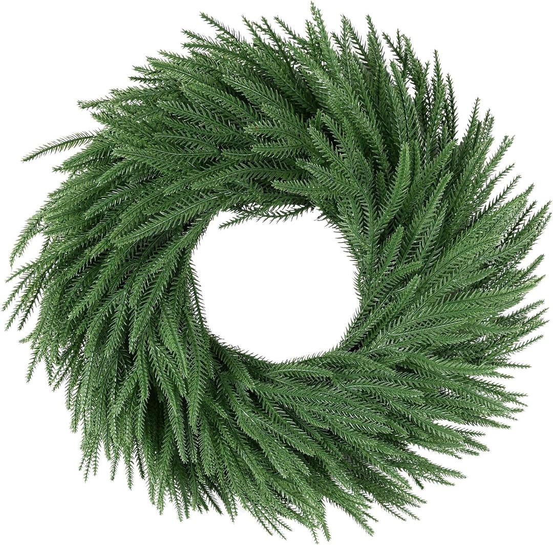 24 inch Norfolk Pine Wreath, Realistic Christmas Wreath for Front Door,Artificial Real Touch Green Wreath Greenery for Door Wall Windows Mantle Outdoor Christmas Decoration