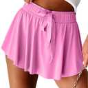 EARKOHA Women's Mini Skort Casual Tennis Skirt High Waisted Flowy Athletic Mini Skirt with Shorts (Pink, S)