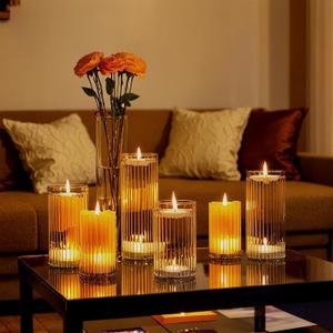 yshengood 6 Pcs Glass Hurricane Candle Holder Ribbed Glass Candle Holder - Elegant & Easy to Use, Perfect for Wedding, Holiday, Party Decor, Home and Event Essential