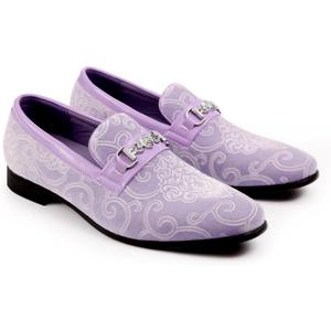 Men's Luxury Penny Slip-on Loafer Classical Paisley Pattern Velvet Dress Shoes Designer Gold-Buckled Smoking Slipper Party Prom Wedding Comfortable Dancing Shoes (10.5, Lavender)