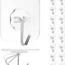 Adhesive Wall Hook, Set Heavy-Duty Thickened self-Adhesive Hook16Pcs33lb max LoadingTransparent, Waterproof, Bathroom, Outdoor, Kitchen, Doors, Practical Tools.